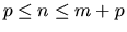$p \leq n \leq m+p$
