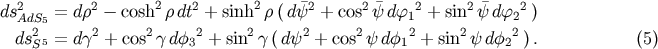 2 2 2 2 2 2 2 2 2 2 dsAdS5 = dr - cosh rdt + sinh r (dy + cos ydf1 + sin y df2 ) ds2S5 = dg2 + cos2 g df32 + sin2g (dy2 + cos2y df12 + sin2 y df22) . (5)