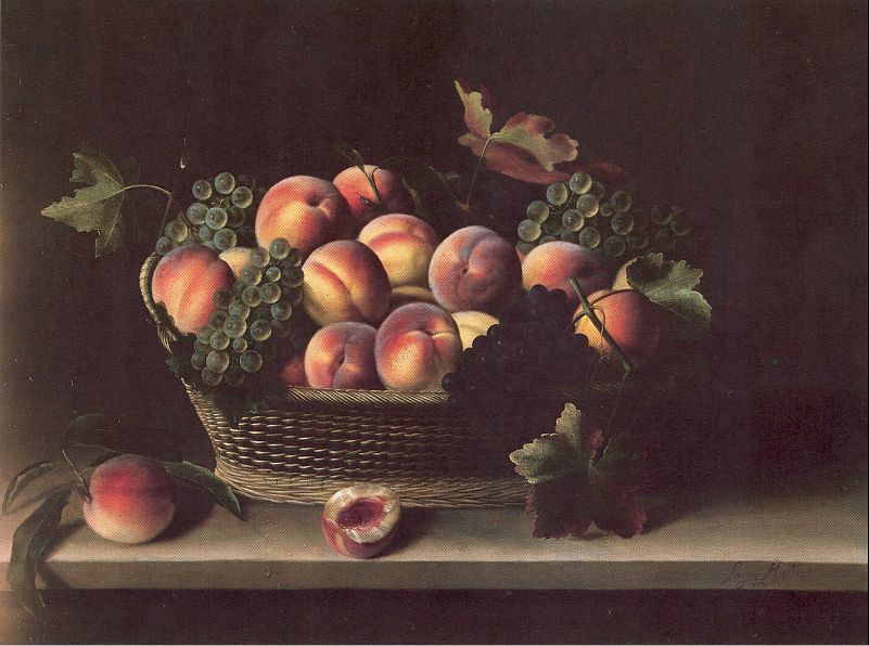 Basket with Peaches and Grapes