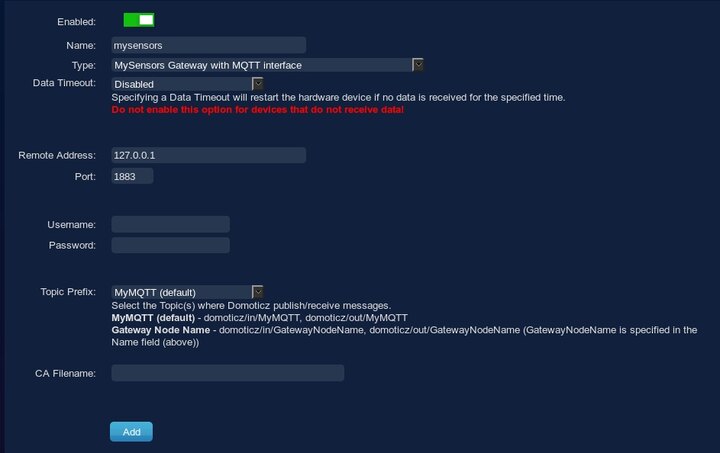 Adding MyMQTT to Domoticz