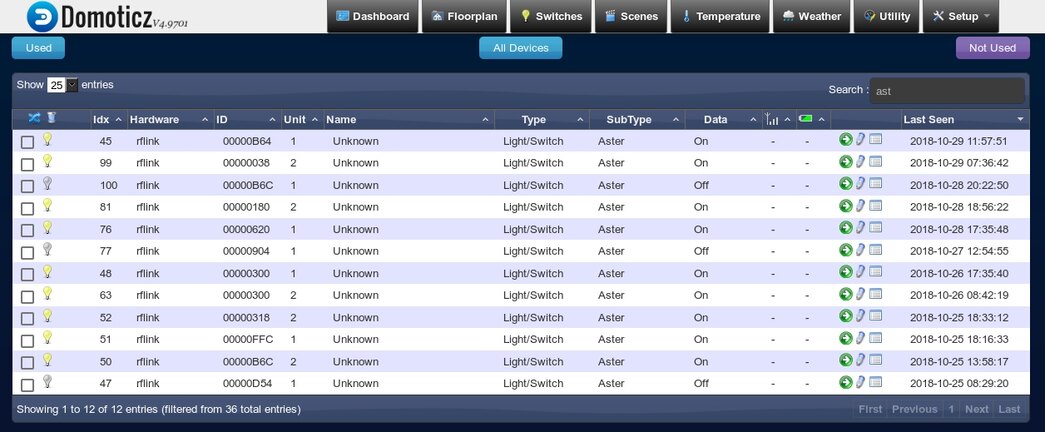 devices found by RFLink in Domoticz