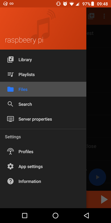 M.A.L.P. on Android, showing access to Files