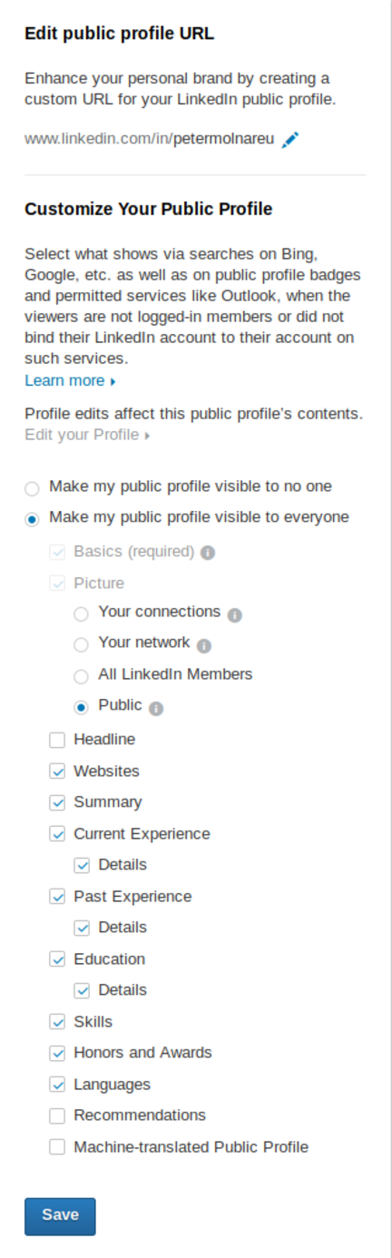 LinkedIn public profile settings