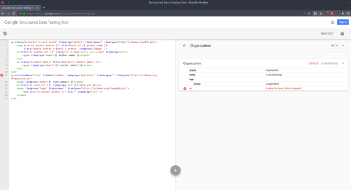 it says URL for org is missing... it's there. Line 13.