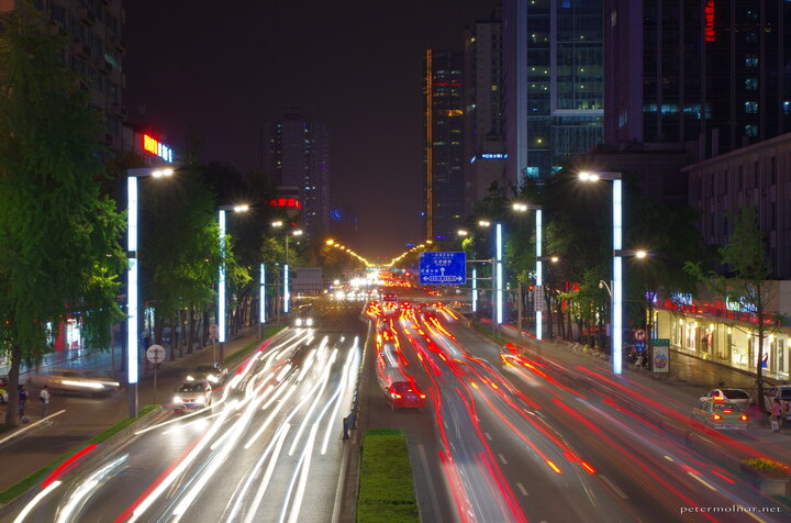Street busy with traffic during the night in
Chendgu