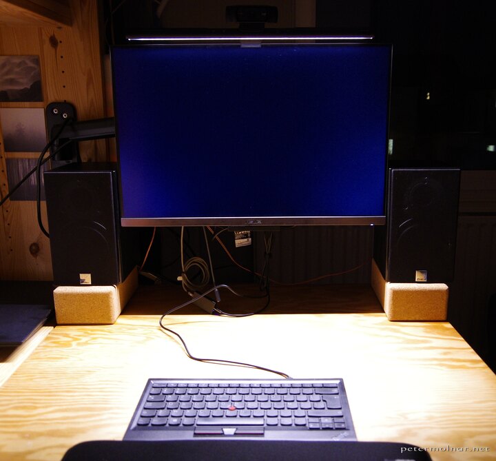 Yoga blocks as desktop speaker stands